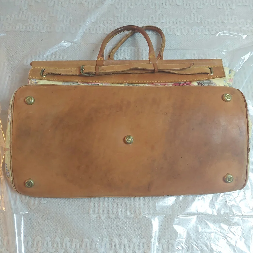 Vintage 80's Ralph Lauren Floral Carpet Tapestry Leather Satchel- Travel Bag! - Picture 11 of 16